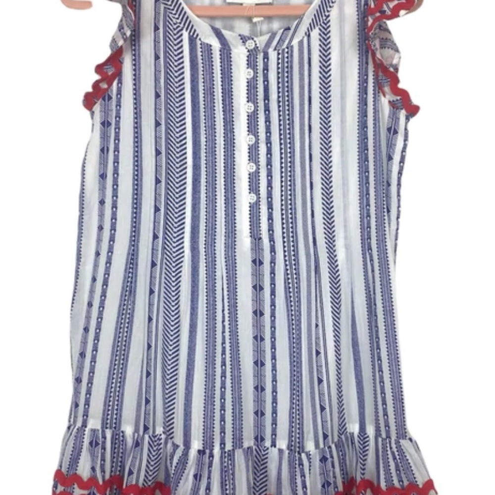 Sail to Sable Navy and White dress with Red Ric Rac